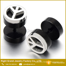 Stainless Steel Black Plated Fake Cheaters Faux Ear Plugs Tunnel Stud Earrings